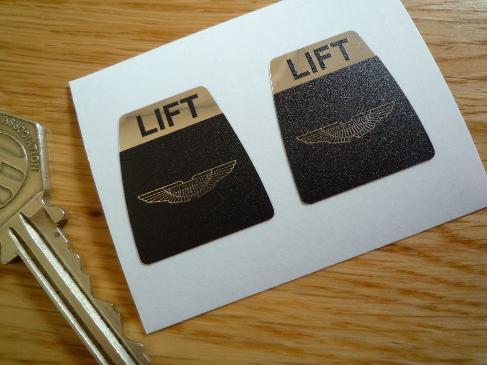Aston Martin Kangol Style Seat Belt Lift Shaped Stickers. 1" Pair.