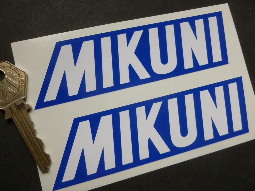 Mikuni Blue & White Stickers. 5" Pair.
