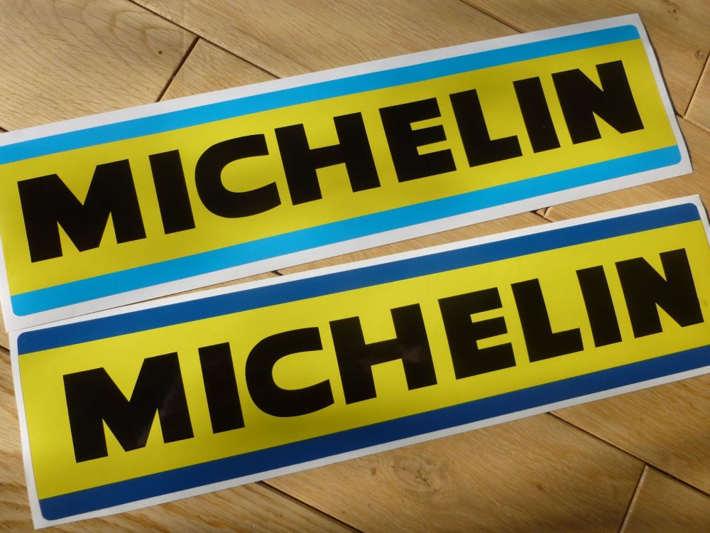 Michelin Large Light or Dark Blue & Yellow Oblong Stickers. 13.75" Pair.