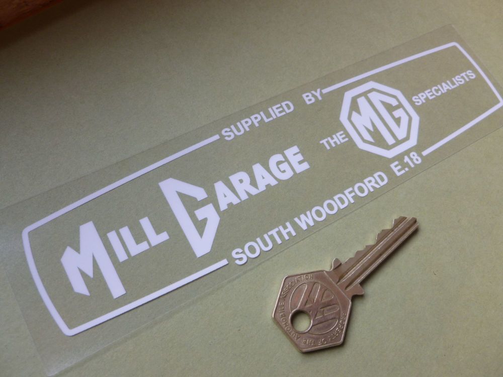 Mill Garage South Woodford MG BMC British Leyland Dealer Sticker. 8".