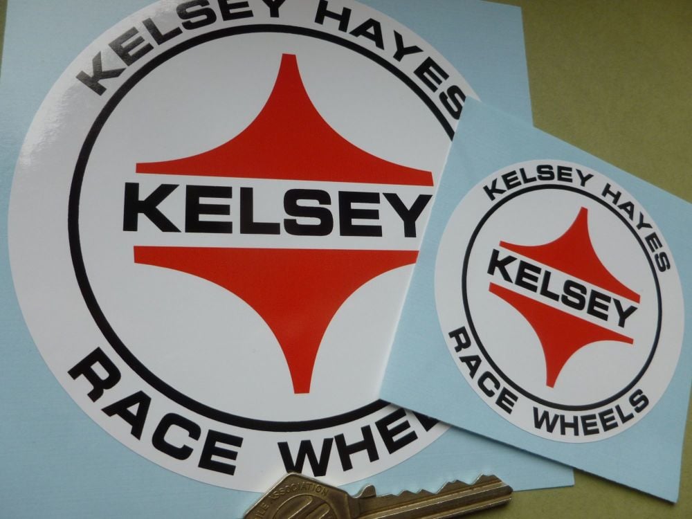 Kelsey Hayes Race Wheels Circular Stickers. 3" or 5" Pair.