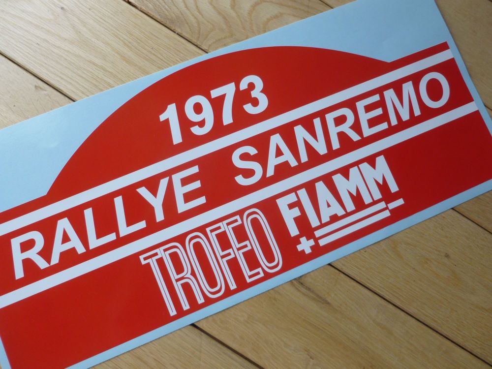 Rallye Sanremo 1973 or 1975 Rally Plate Style Sticker. 16".