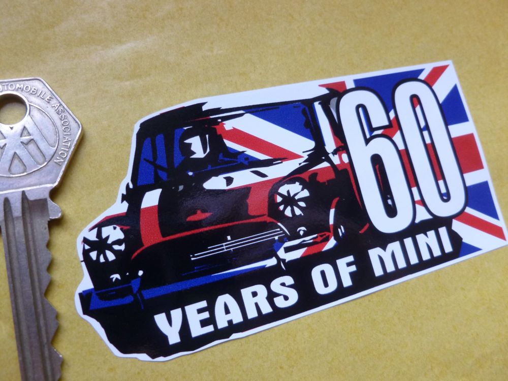 Mini '60 Years of Mini' Union Jack Sticker. 4".