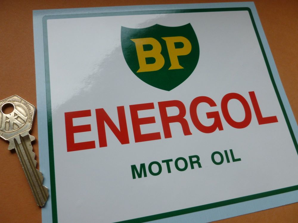 BP Energol Motor Oil Rally Car, Oil Dispenser, Can, or Drum Sticker. 5.75".