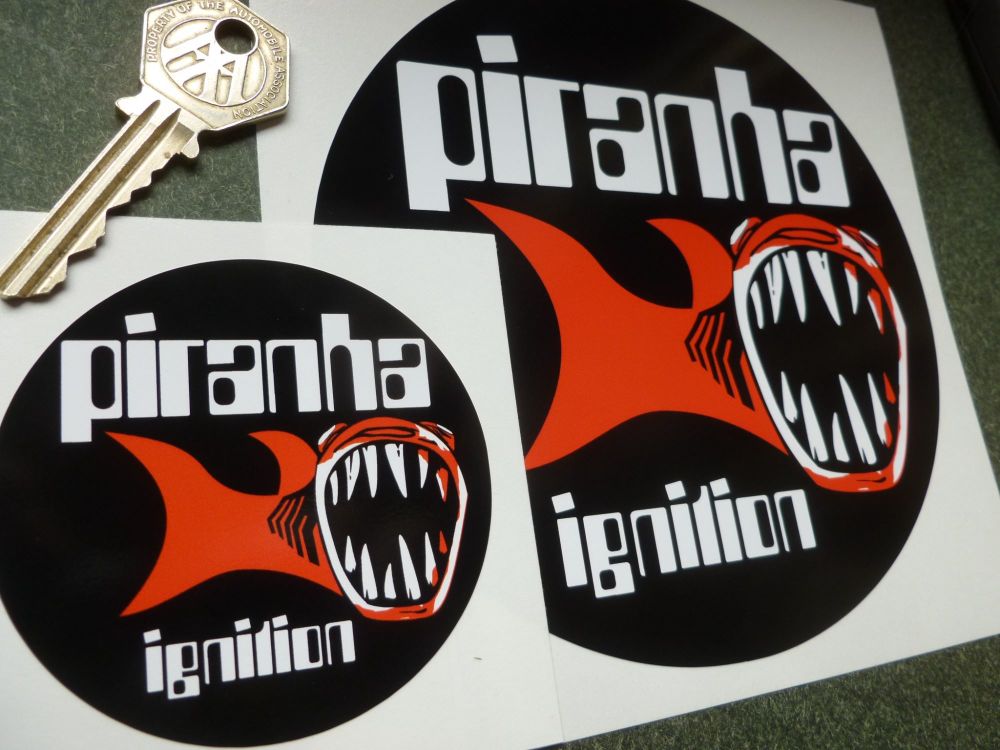 Piranha electronic ignition circular Sticker. 70 or 140mm .