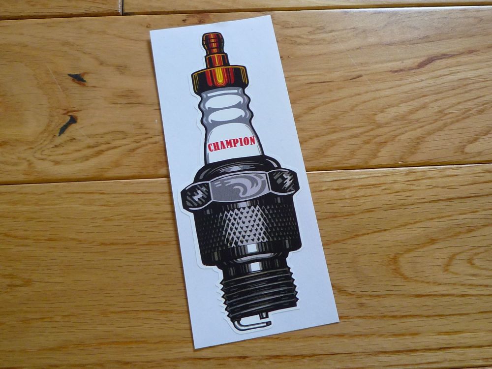 Champion Shaped Spark Plug Old Style Sticker. 6" or 12".