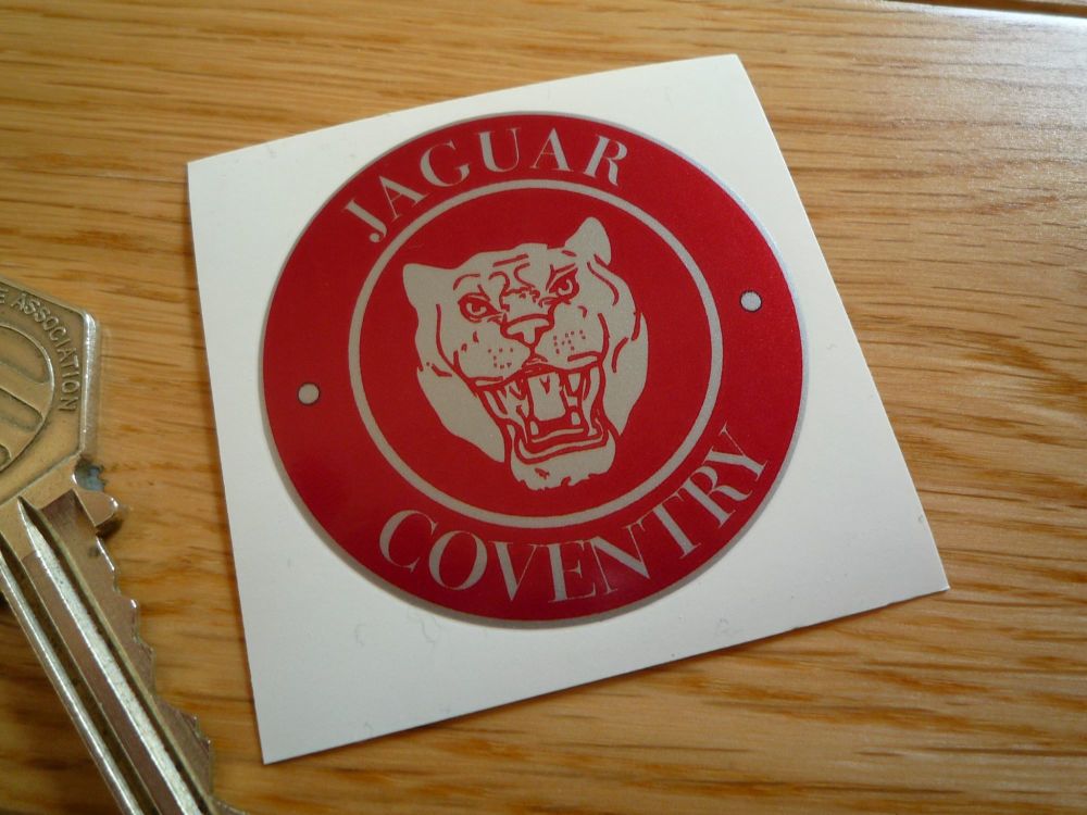 Jaguar Coventry Red & Silver Growler Sticker. 50mm.