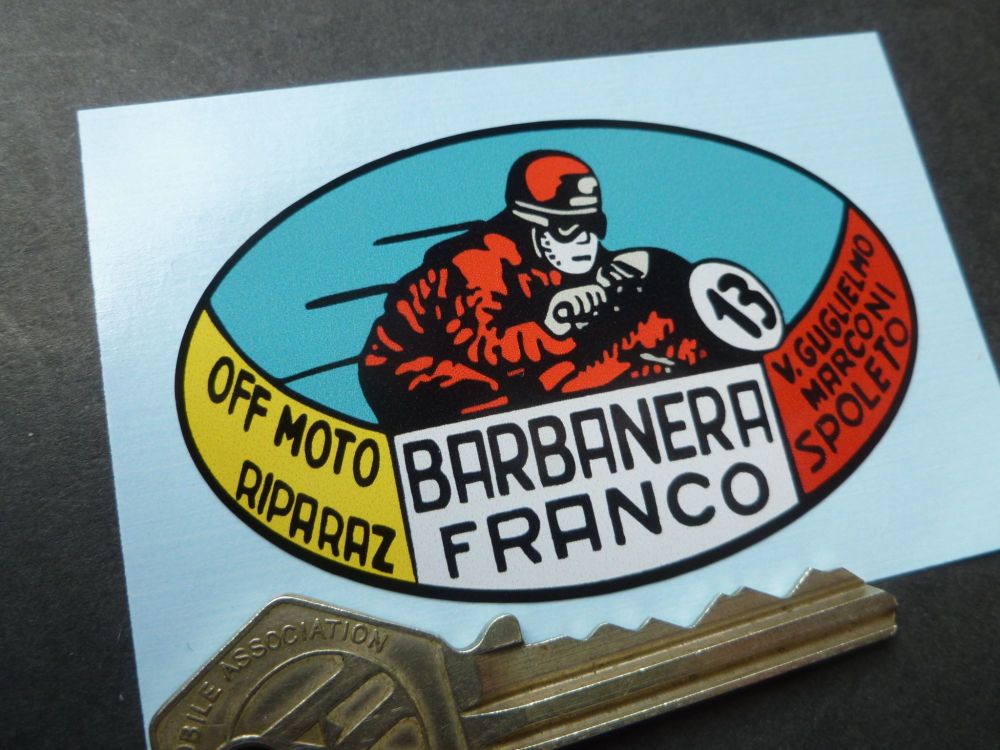 Franco Barbanera Italian Motorcycle Dealers Sticker. 70mm.
