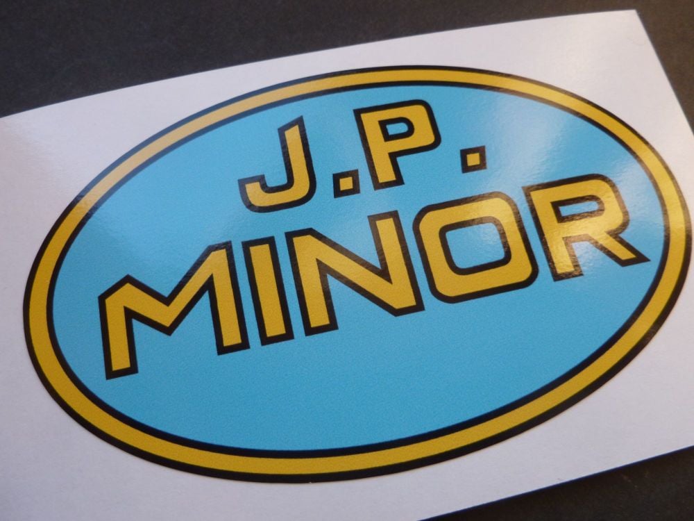 JP Minor Oil Can Oval Shaped Sticker. 4".