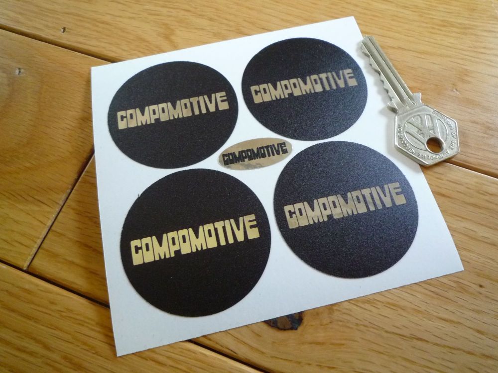 Compomotive Wheels Black & Foil Wheel Centre Stickers. Set of 4. 50mm.