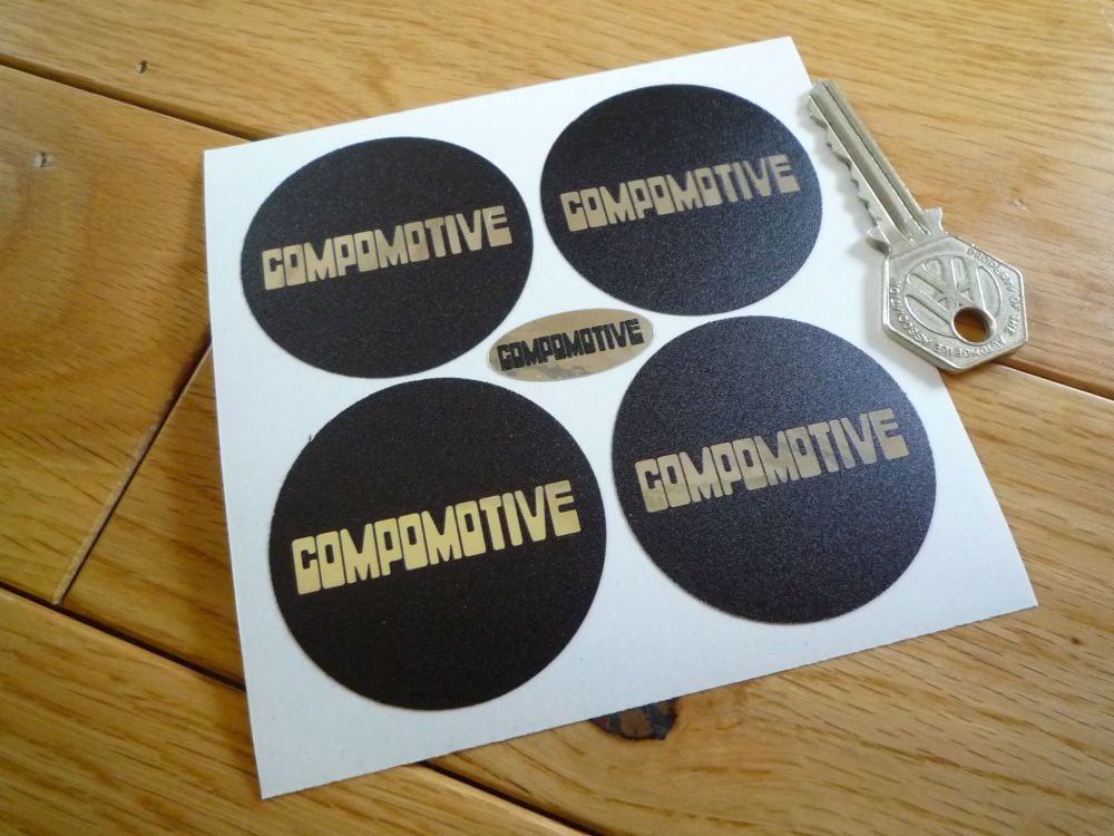 Compomotive Wheels Black & Foil Wheel Centre Stickers. Set of 4. 50mm or 65mm.