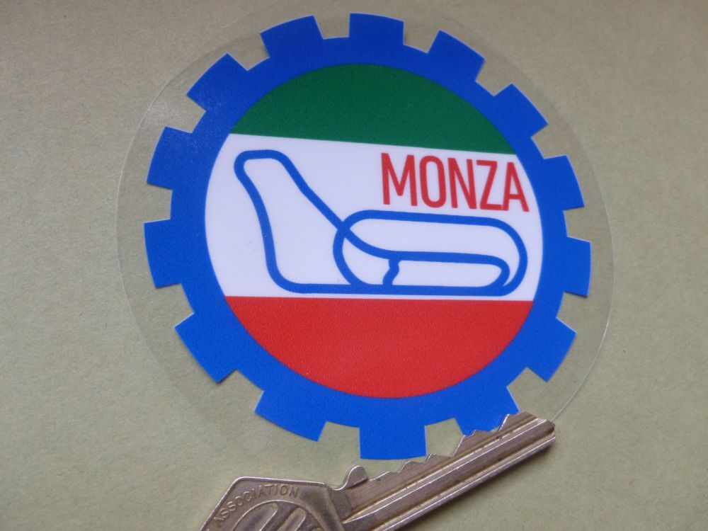Monza Autodromo Gear shaped WINDOW Sticker. 90mm