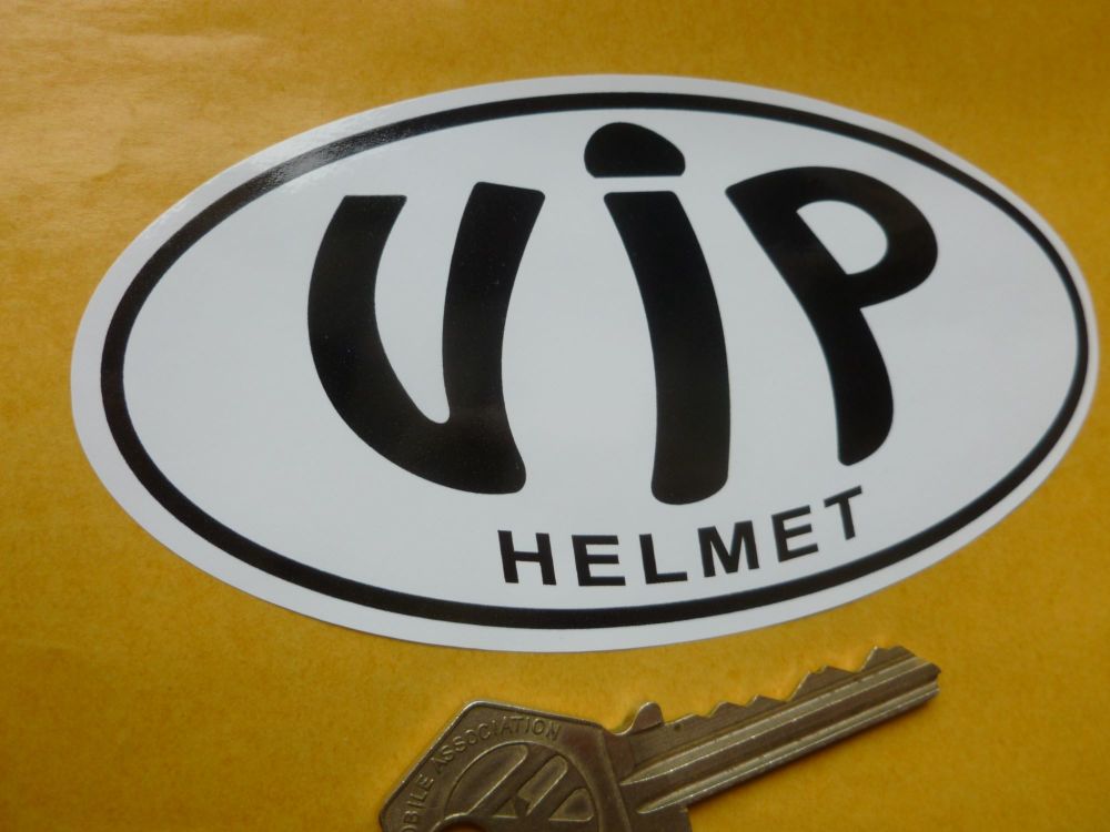 VIP Helmet Black & White Oval Sticker. 4.75".