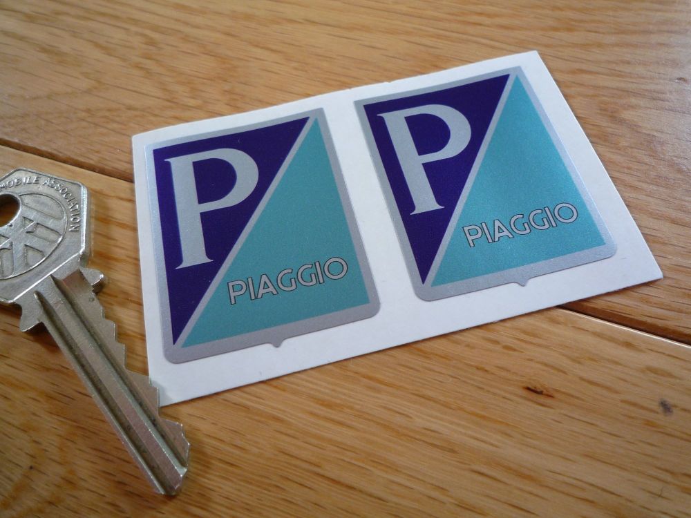 Piaggio 'P' Shield Stickers. 1.75" Pair.