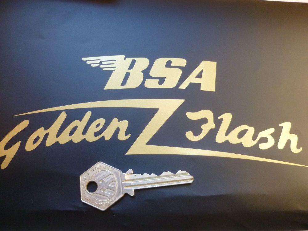 BSA A10 Golden Flash Curved Gold Cut Text Sticker for Front Number Plate. 7".