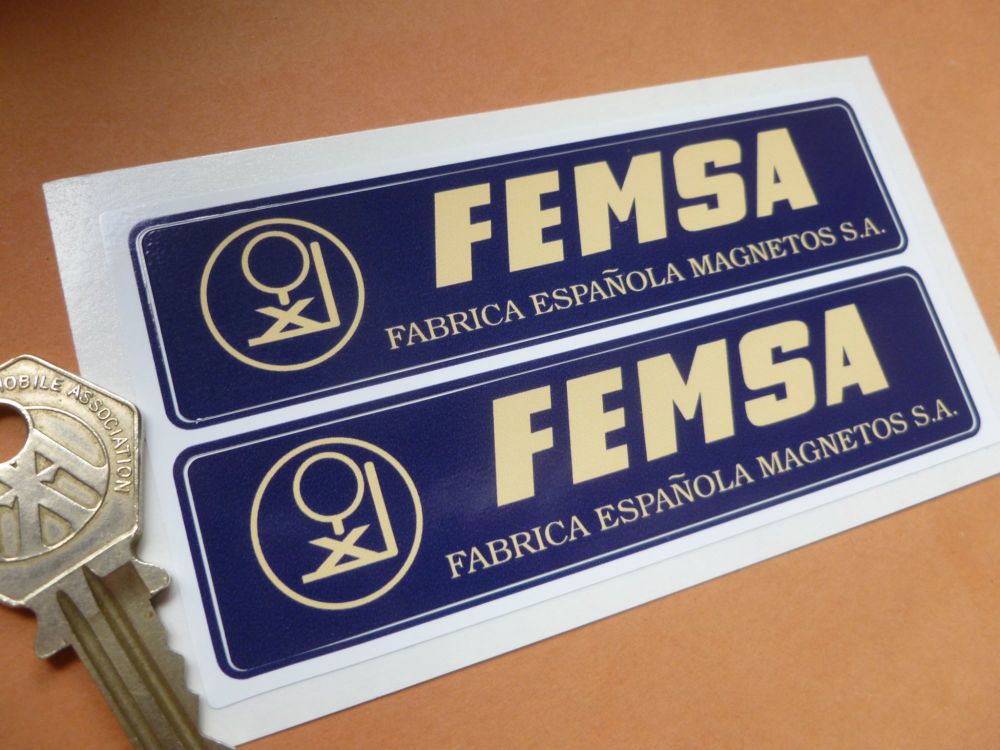 FEMSA Battery Stickers. 4" Pair.