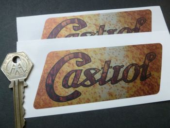 Castrol Parallelogram Rusty Style Stickers. 5" Pair.