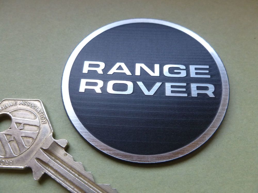 Range Rover Black & Foil Round composite plastic badge. 2.38