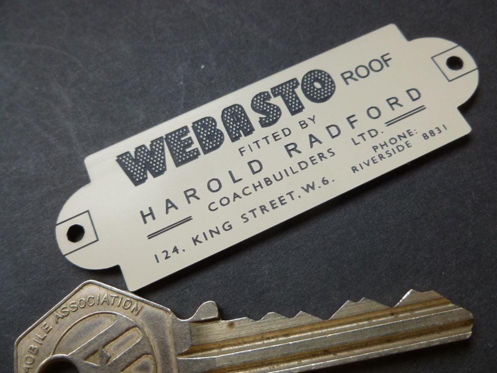 Webasto Sunroof Harold Radford Coachbuilders Laser Cut Car Badge. 3".