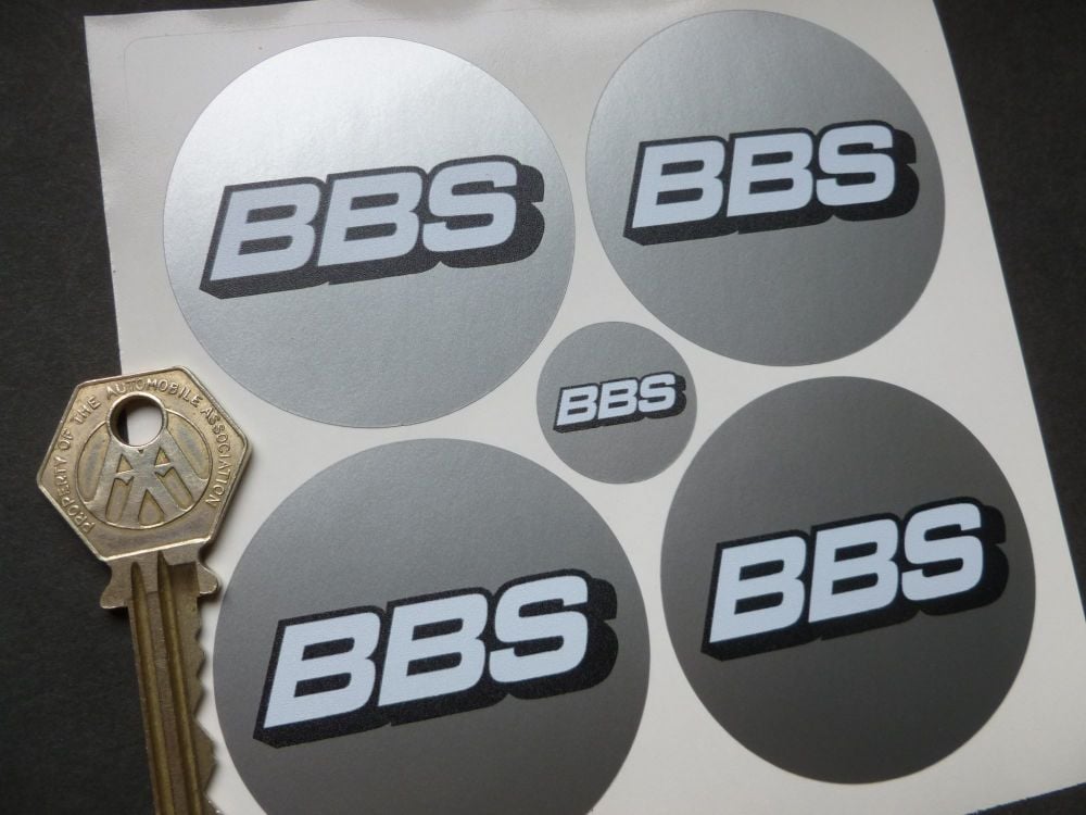 BBS Wheel Centre Stickers - White on Silver - Set of 4 - 56mm