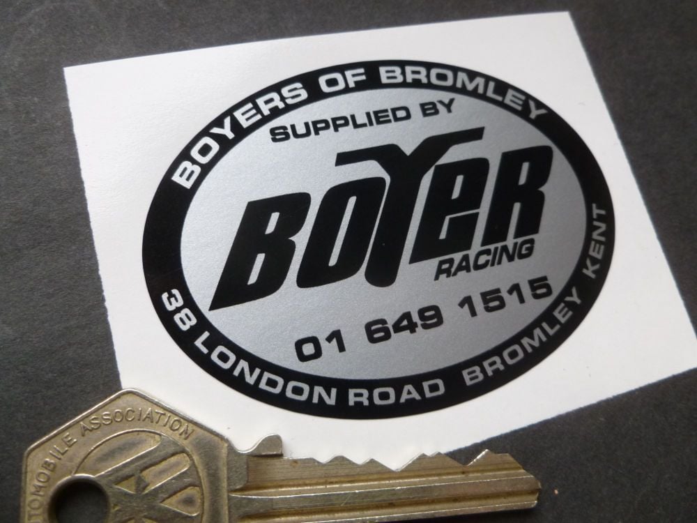 Boyers of Bromley, Boyer Racing, Motorcycle Dealer Sticker. 70mm.