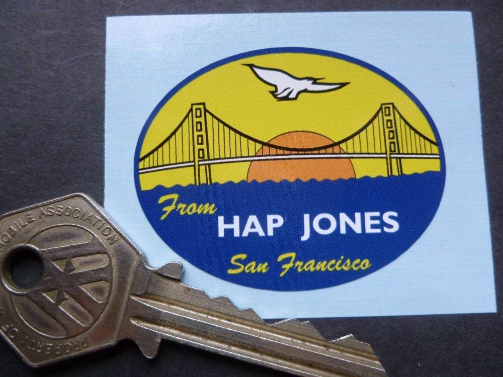 Hap Jones San Francisco Golden Gate Bridge style oval Dealers Sticker. 2
