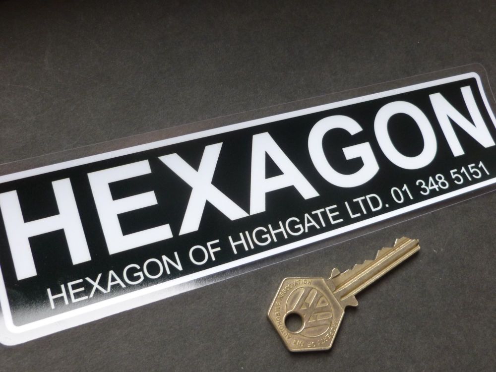 Hexagon of Highgate Old Style Black & White Dealers Window Sticker. 8".