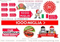 Classic Mille Miglia Scrapbooking Stickers Small Scale Rallying Labels. Set of 16. Set #10.