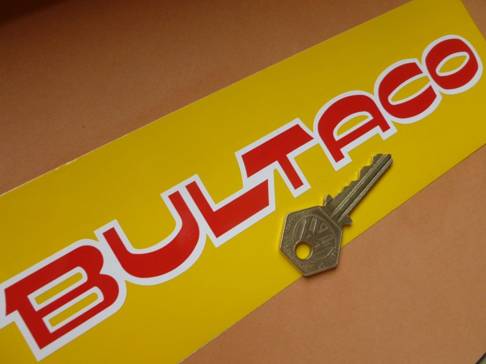 Bultaco Red & White Cut Text Stickers. 9" Pair.