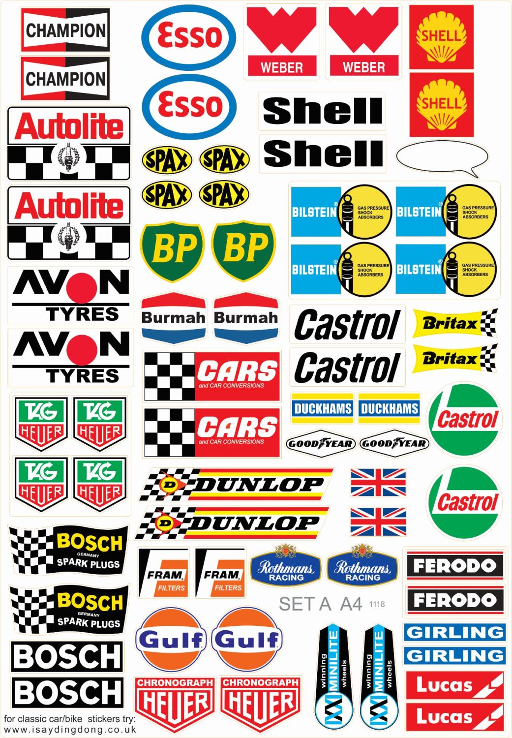 Model Racing Slot Car Sticker Set B. American.