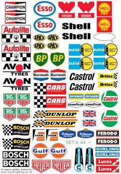 Model Racing Slot Car Sticker Set A. Mainly European & British.