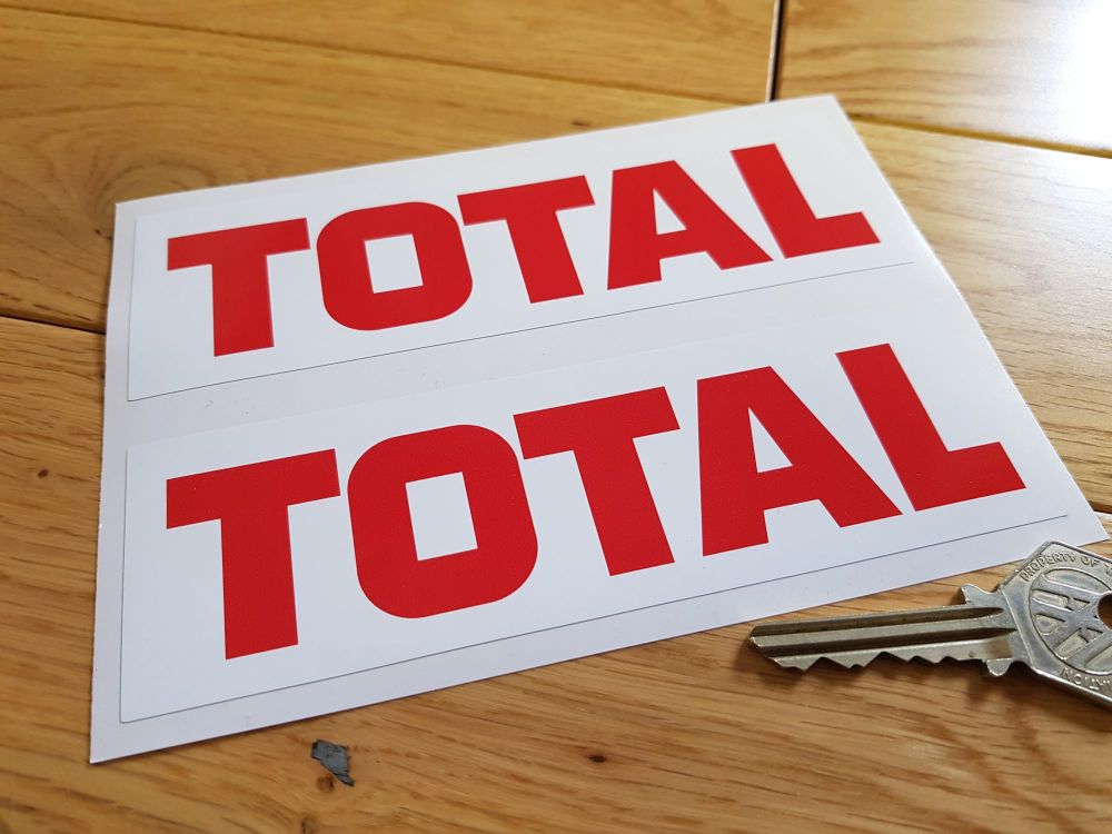 Total Red Text on White Stickers. 6" Pair.