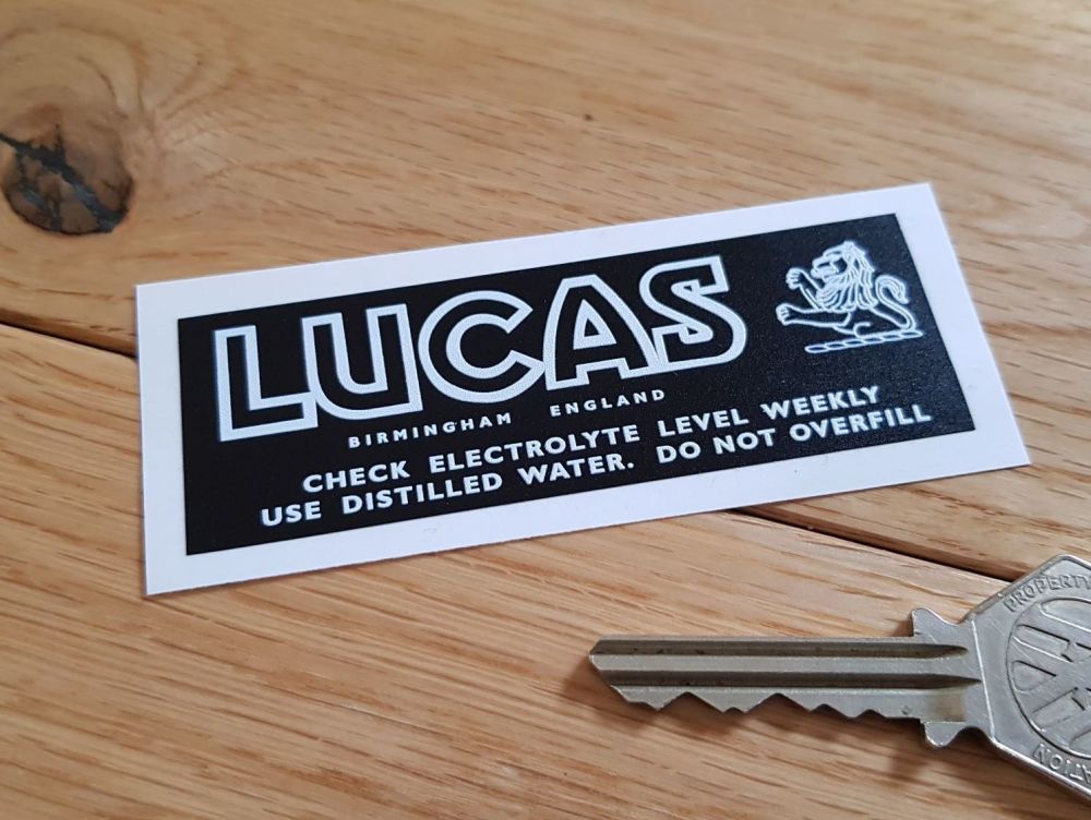 Lucas 'Check Electrolyte Level Weekly' Black & White Battery Top Label. 3.5