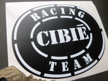 Cibie Racing Team Oval Sticker. White on Matt Black. 4".