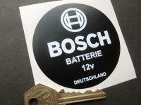 Bosch Batterie Car or Motorcycle White on Matt Black Battery Sticker. 12 volt. 3". 