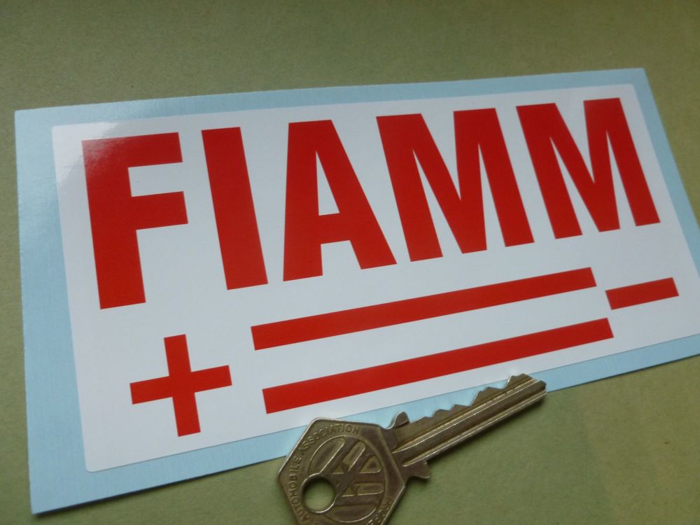 Fiamm Red & White Batteries Oblong Stickers. 6" Pair.