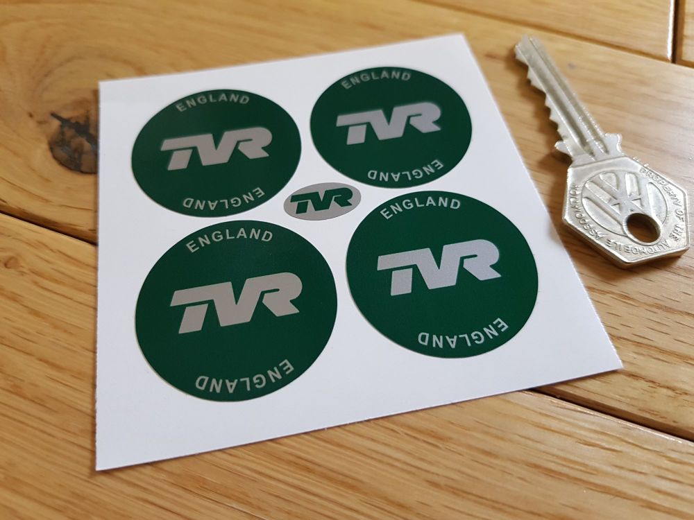 TVR England Dark Green Wheel Centre Stickers. Set of 4. 35mm or 50mm.