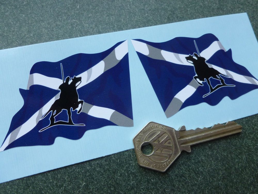 Border Reivers Scottish Saltire Flag Vinyl Stickers. 3" Handed Pair.
