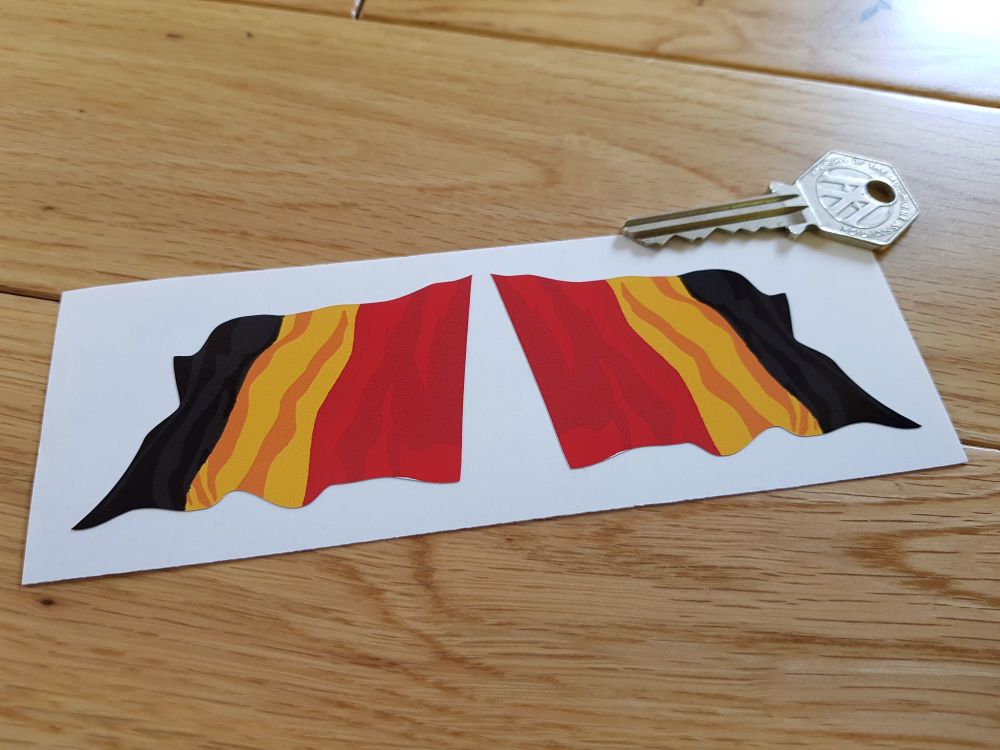 Belgium Wavy Flag Stickers. 2" or 3" Pair.