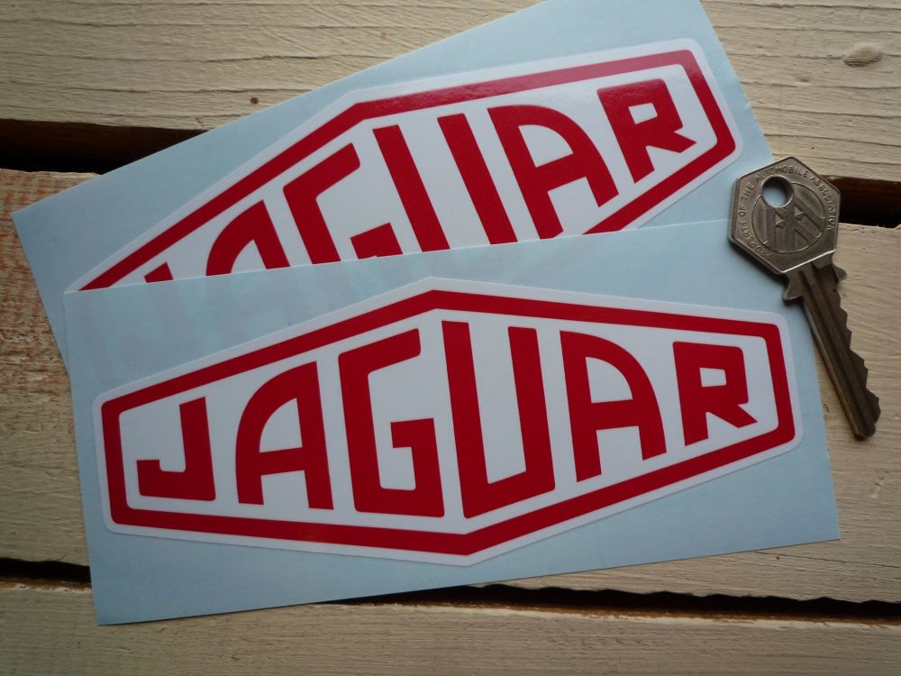 Jaguar Lozenge Red & White Stickers. 2", 3", 4", 6" or 10" Pair.