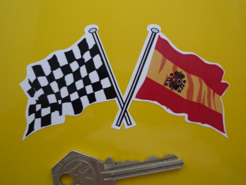 Crossed Spanish & Chequered Flag Sticker - 2" or 4"