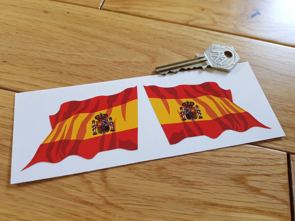 Spanish Wavy Flag Stickers. 2" or 3" Pair.