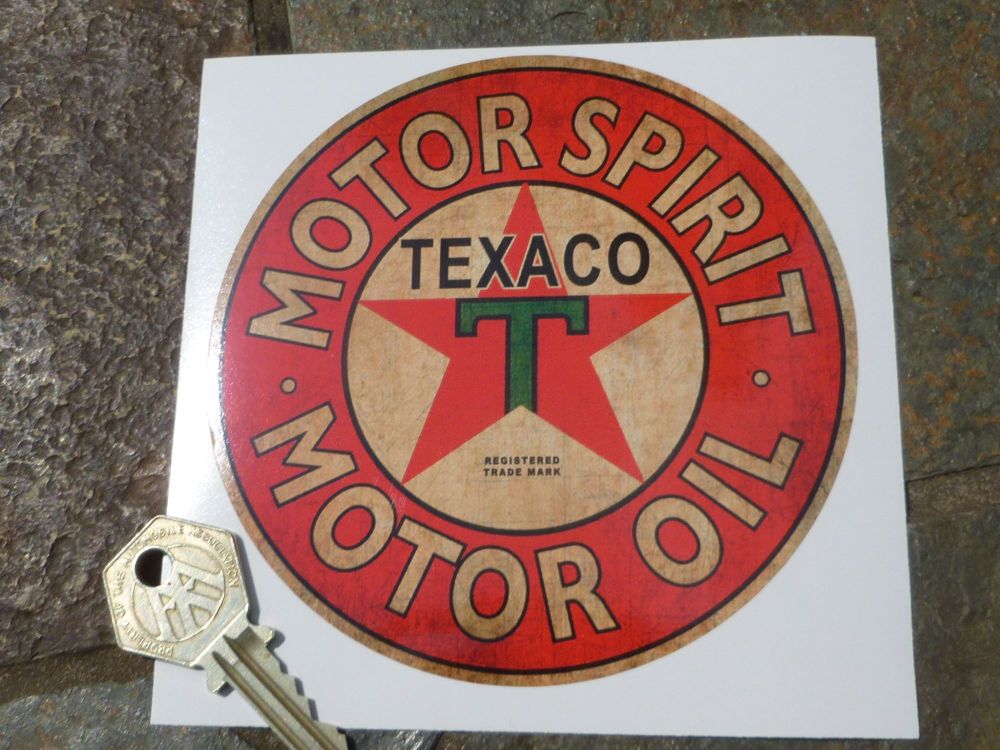 Texaco Motor Spirit Motor Oil Circular Petrol Pump Sticker - 4.5" or 8"