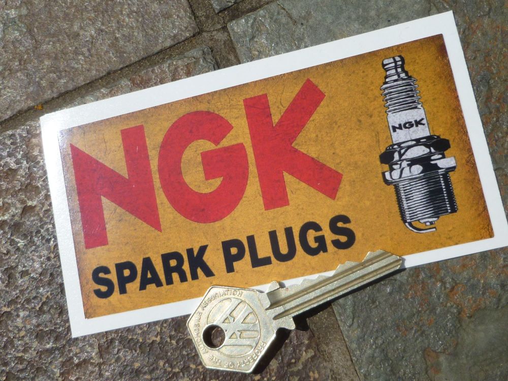 NGK Spark Plugs Distressed Style Oblong Sticker. 4.75".