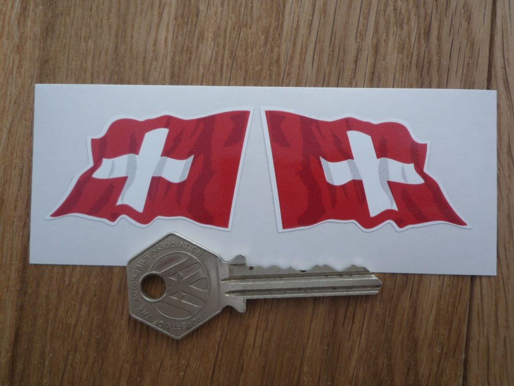 Swiss Wavy Flags. Handed 2" Pair.