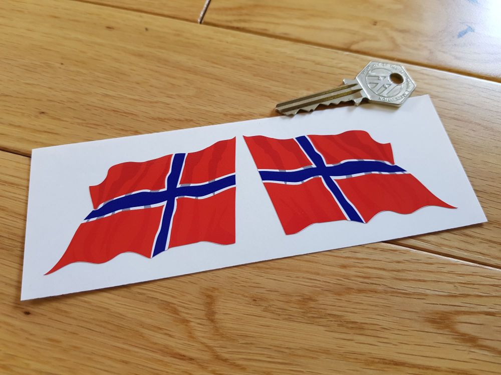 Norway Wavy Flag Stickers. 2" or 3" Pair.