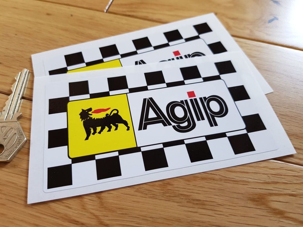 Agip Chequered Background Stickers. 5" Pair.