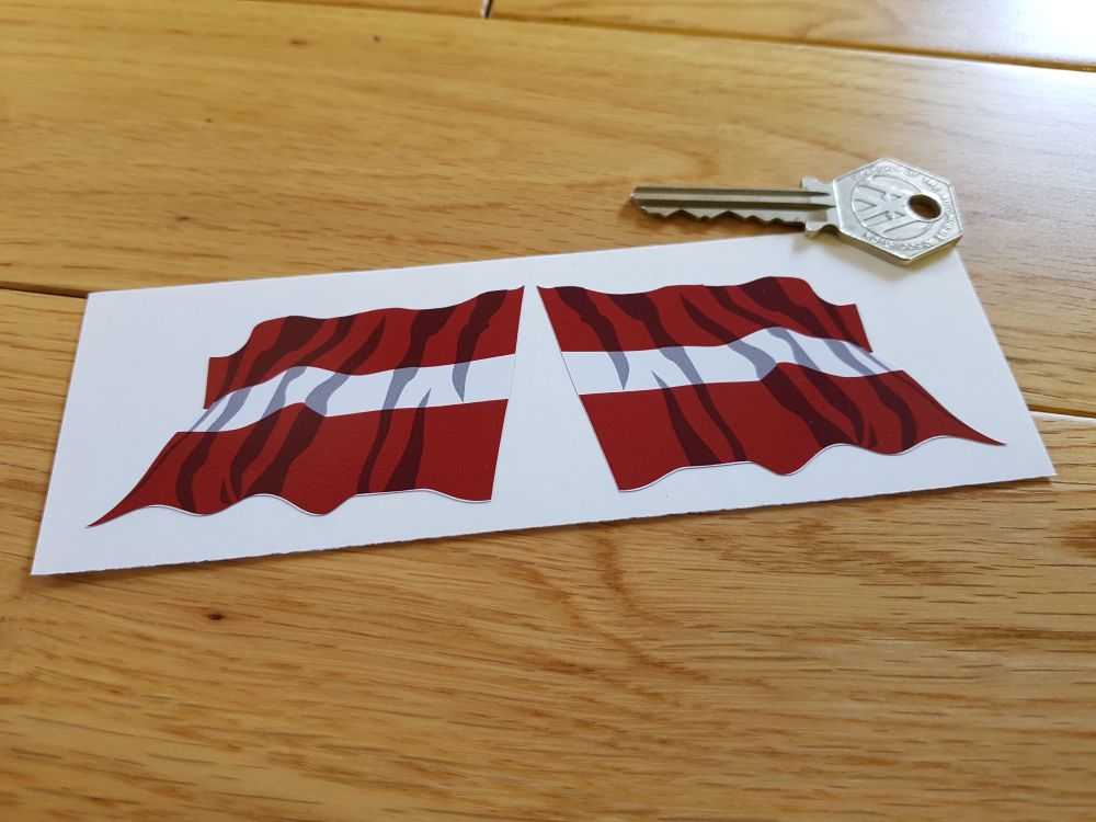 Latvian Flag Wavy Flag of Latvia Stickers. 3" Pair.