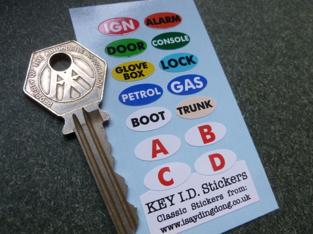 British Car Key ID Stickers. Set of 14.
