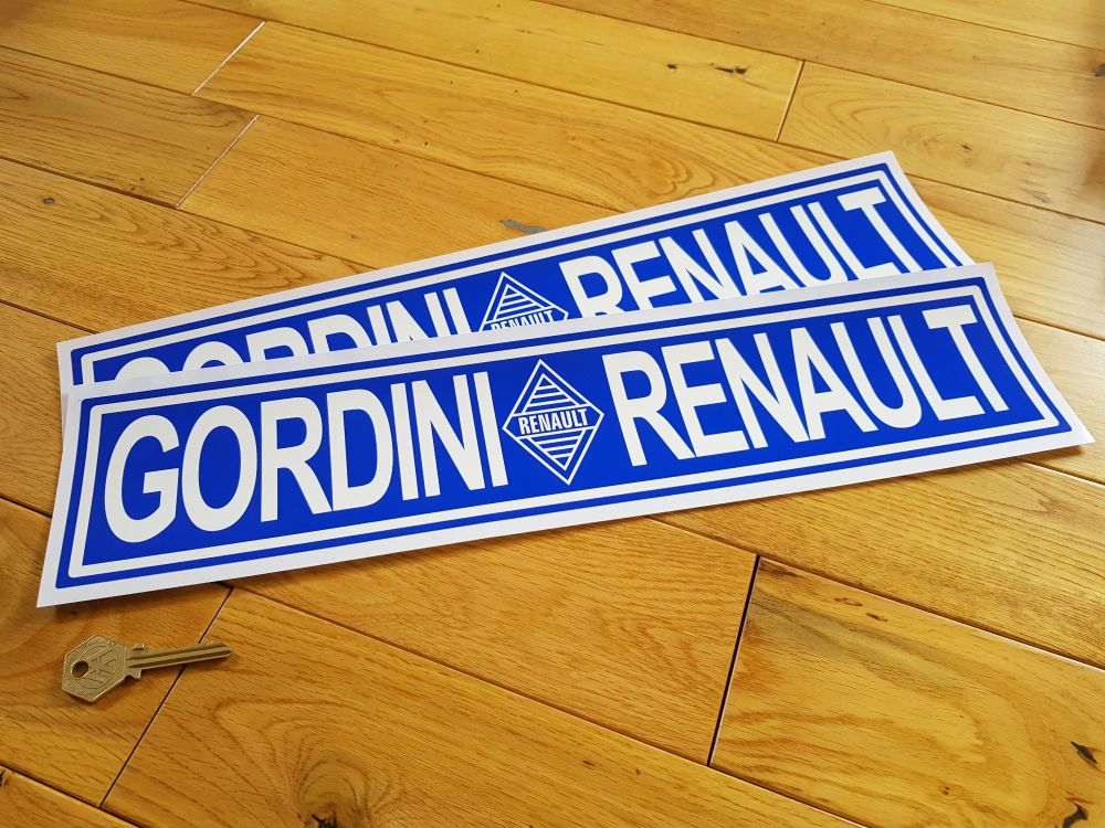 Renault Gordini Blue Oblong Stickers. 450mm Pair.
